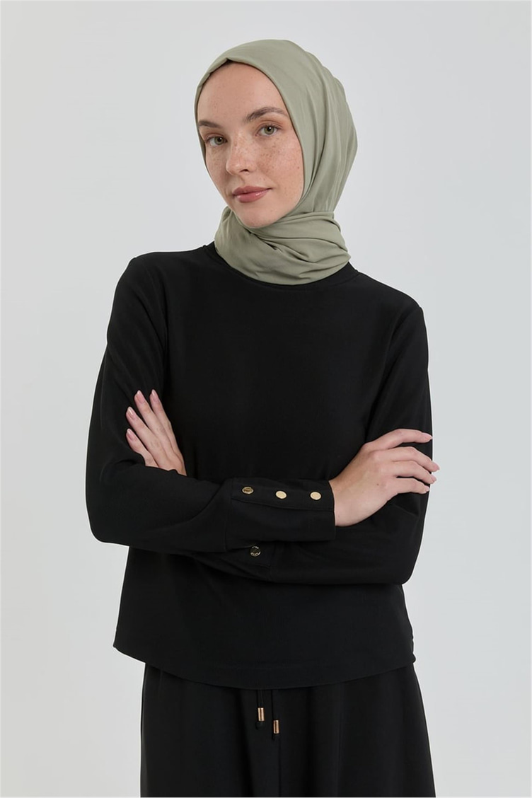 Dik Yaka Örme Basic Bluz Siyah