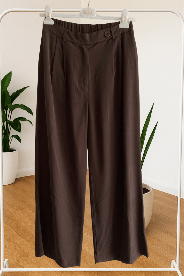 İkoll Geniş Paça Pileli Pantolon Kahve - 25Kİ36123