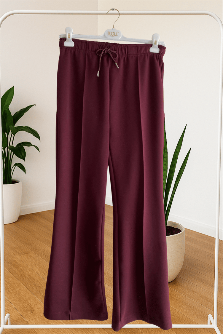 İkoll Nervürlü Geniş Paça Pantolon Bordo - 25Kİ35802