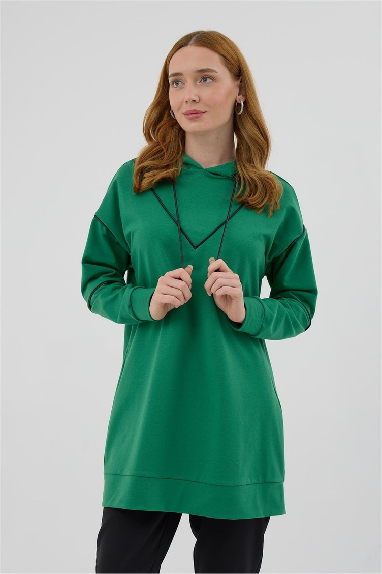 Kapüşonlu Yeşil Tunik