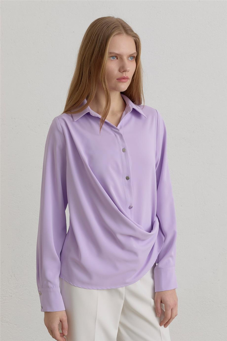 Önden Çıt Çıtlı Gömlek Lila - 261GO5092NH.1