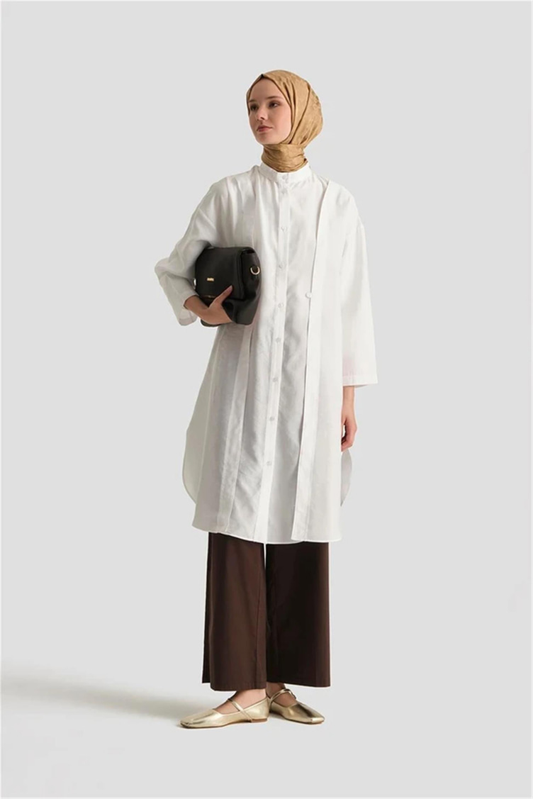 Tencel Tunik Elbise Beyaz