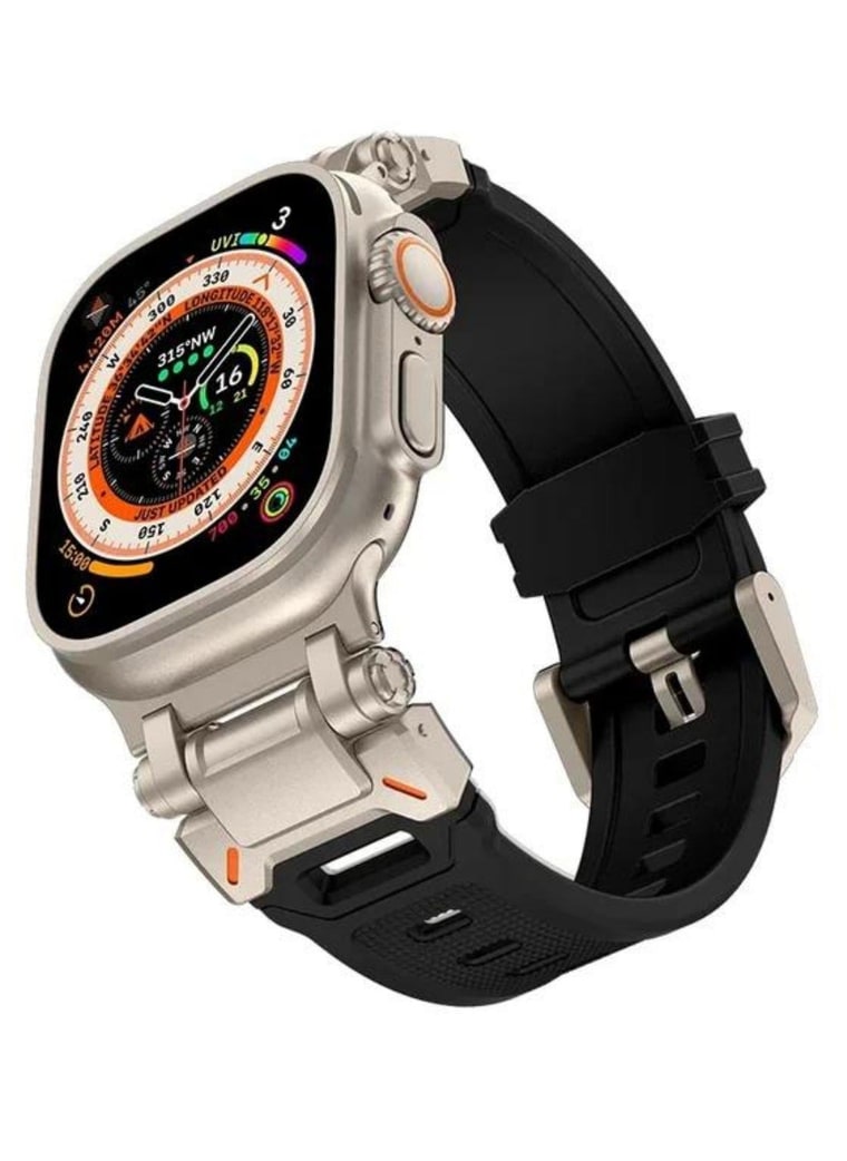 Siyah titanium tokalı silikon Apple Watch kordonu