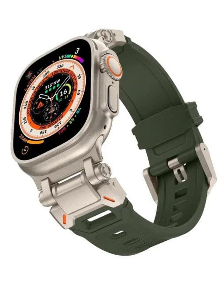 Yeşil titanium tokalı silikon Apple Watch kordonu