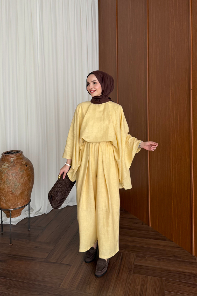 Bella Keten Premium Pantolon Takım - SARI