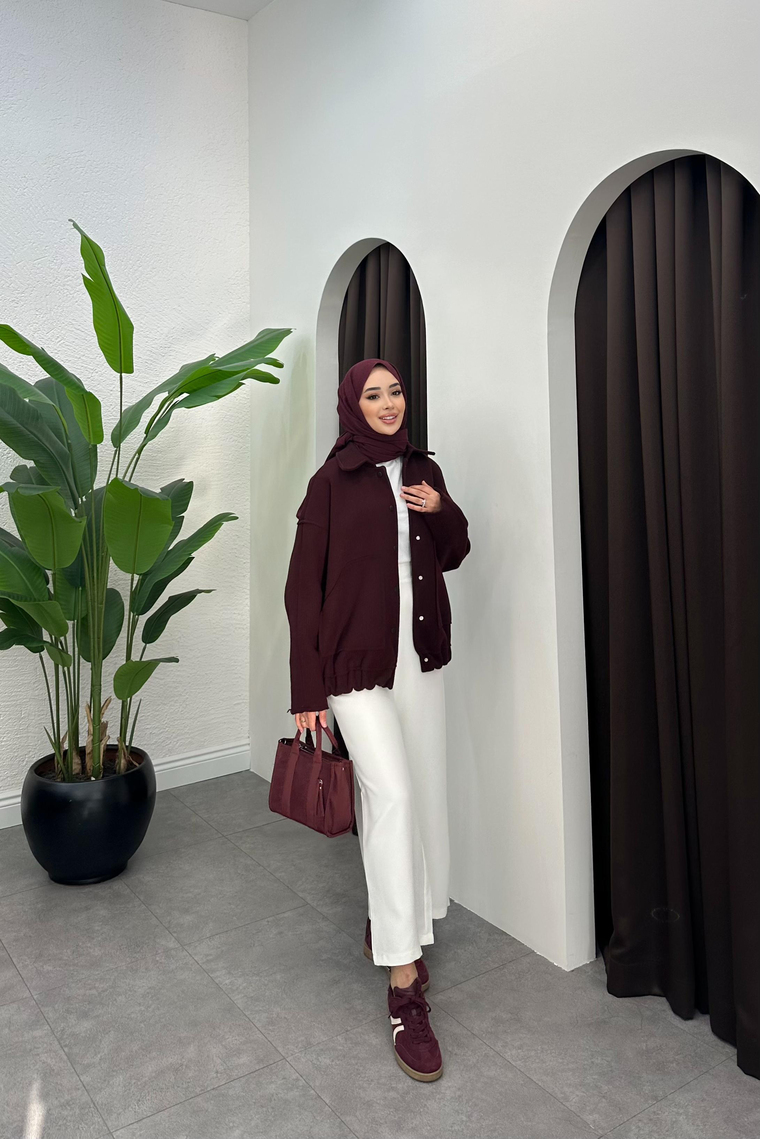 Cannel Bomber Ceket - BORDO