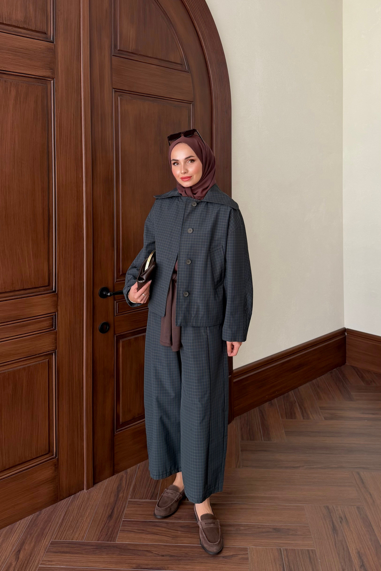 Cep Detay Ekose Pantolon - HAKİ