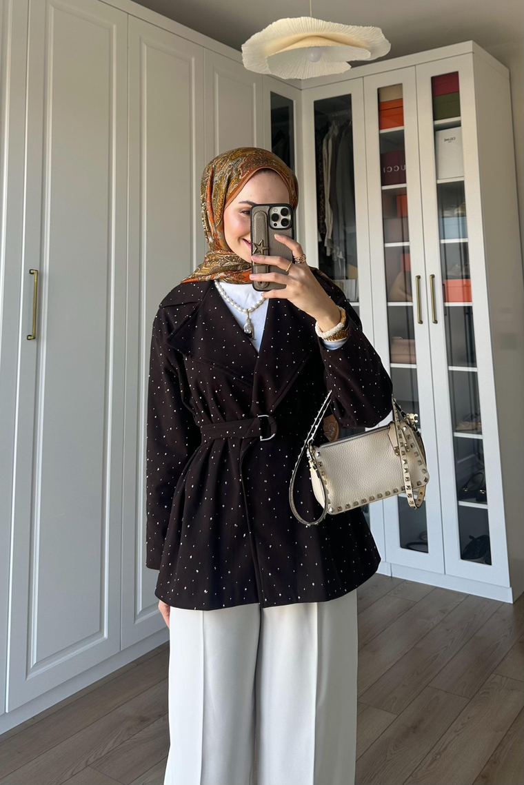 Dena Taşlı Gabardin Ceket - KAHVE