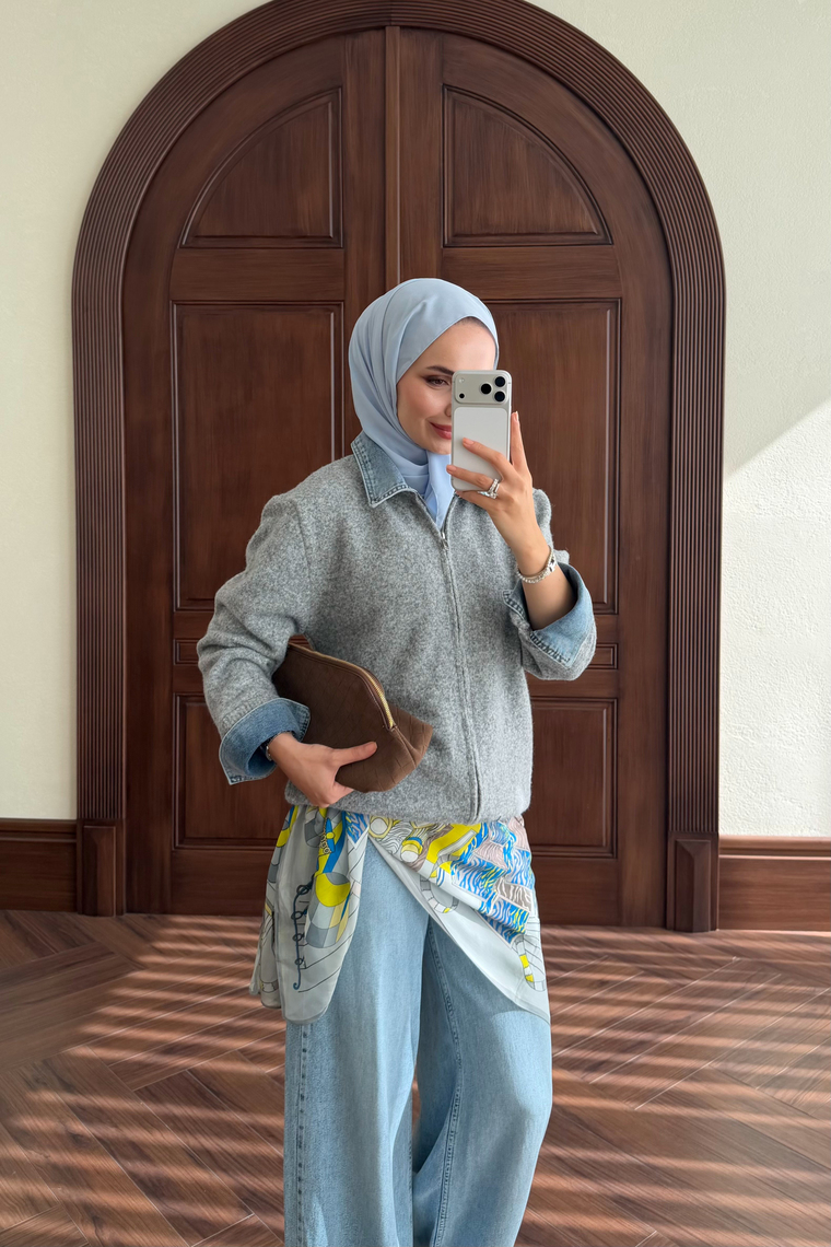 Denim Detay Fermuarlı Hırka - ANTRASİT