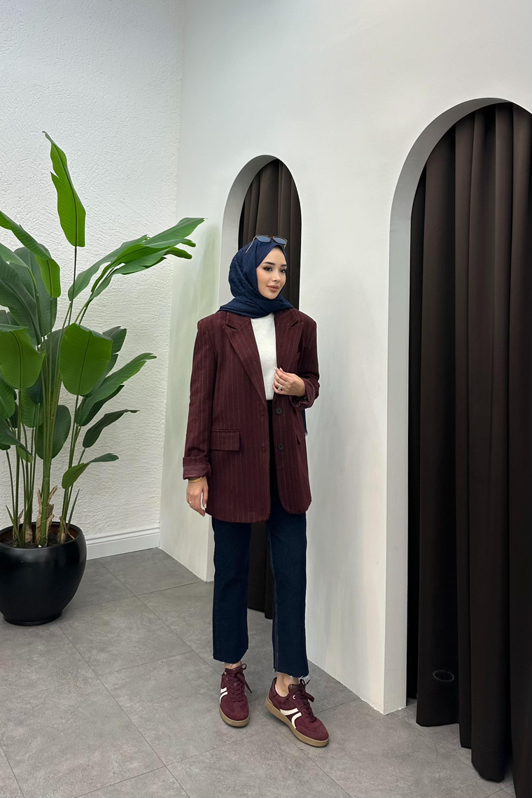 Diela Blazer Kaşe Ceket - BORDO