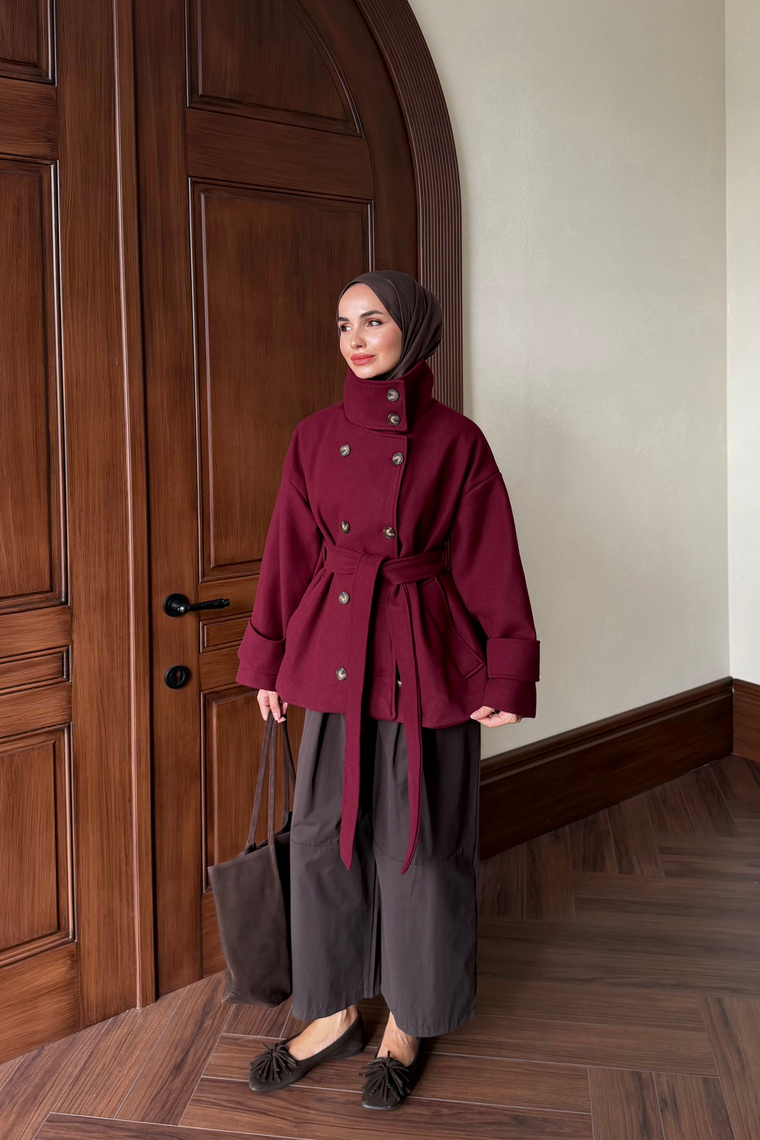 Dik Yaka Kaşe Kaban - BORDO