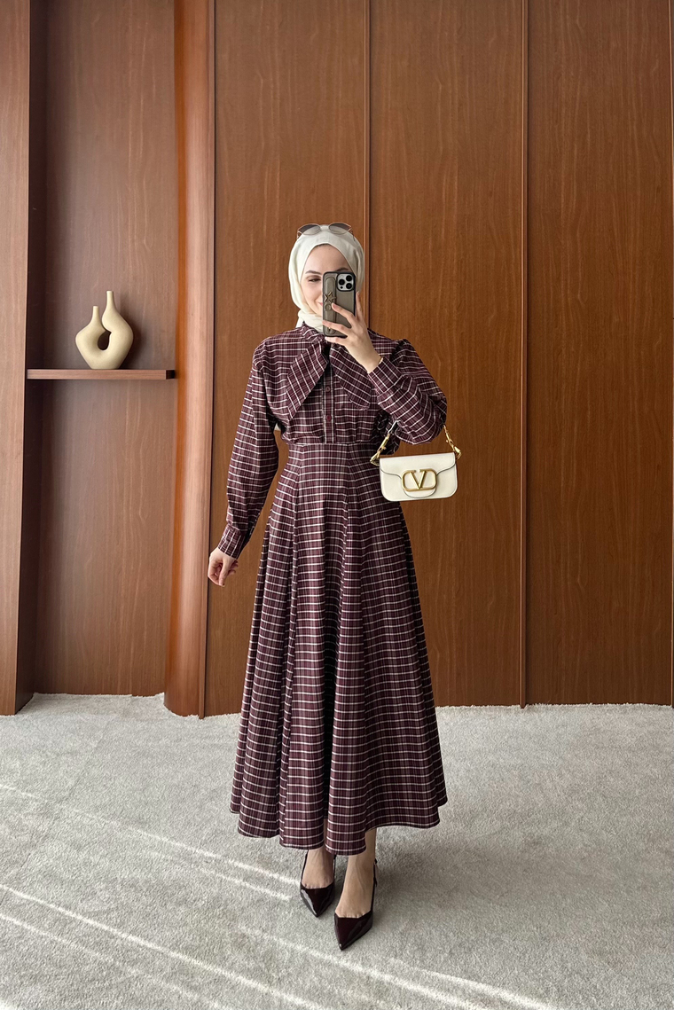 Ekose Desenli Etek Takım - BORDO