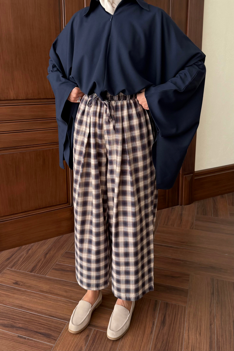 Ekose Pantolon - LACİVERT