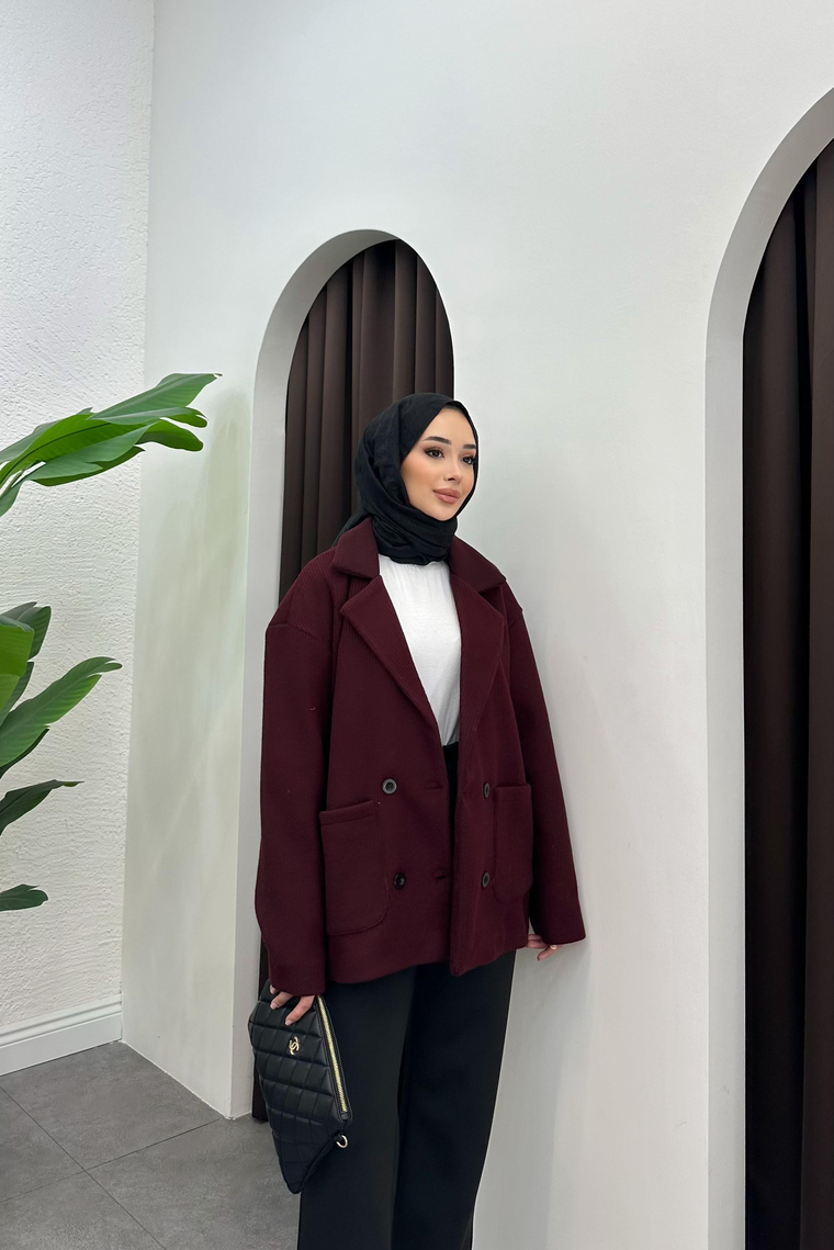 Emily Cep Detaylı Bomber Ceket - BORDO