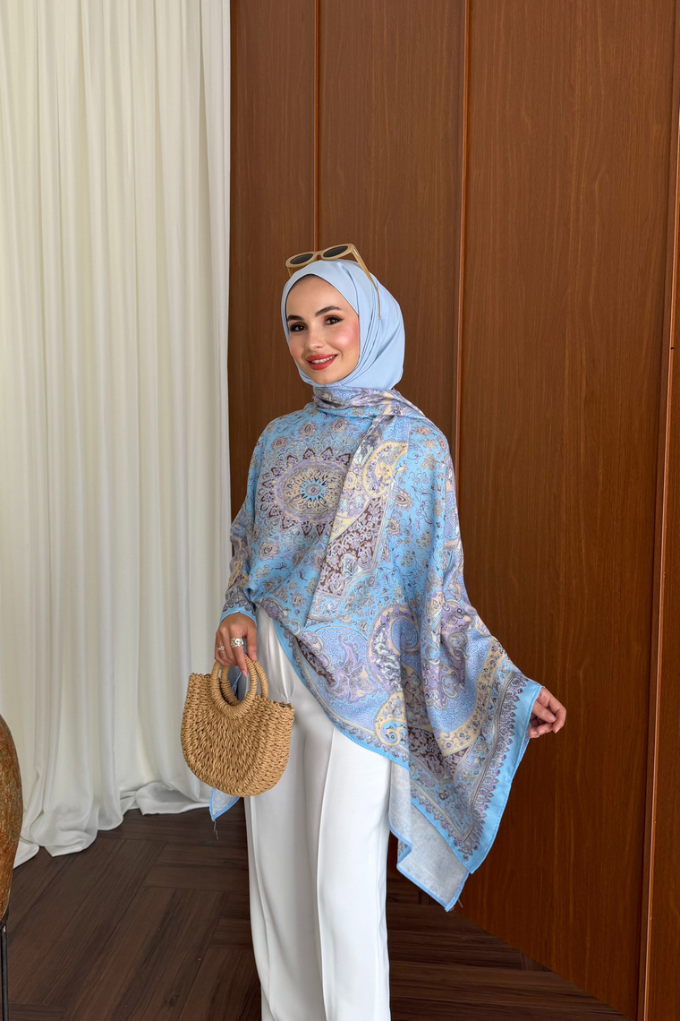 Etnik Desen Kaftan Bluz - MAVİ