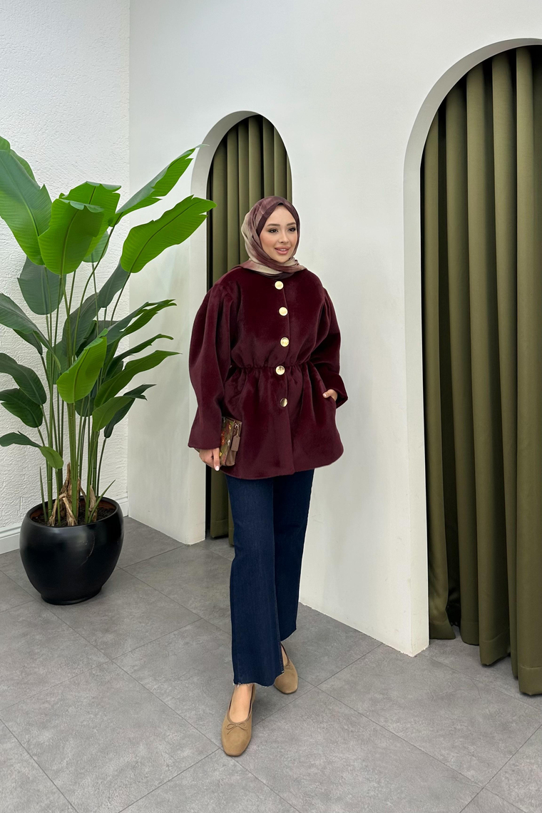 Gold Fox Beli Lastikli Ceket - BORDO