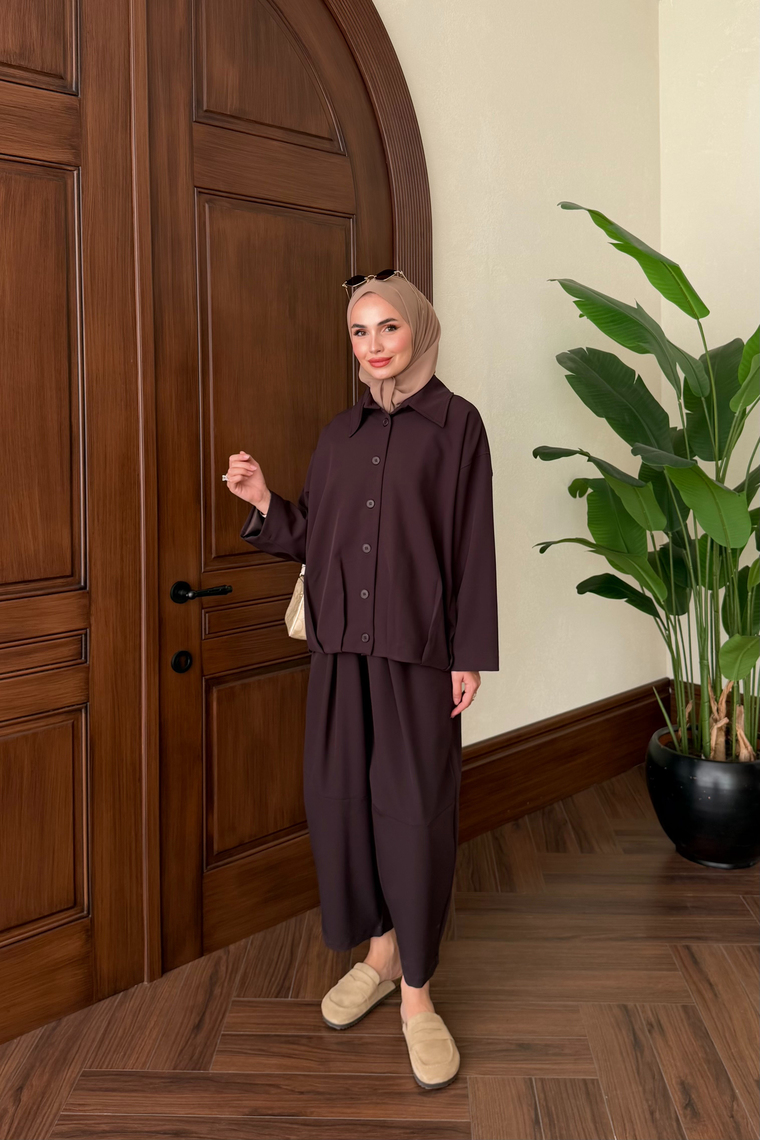 Melia Bomber Ceket Pantolon Takım - KAHVE