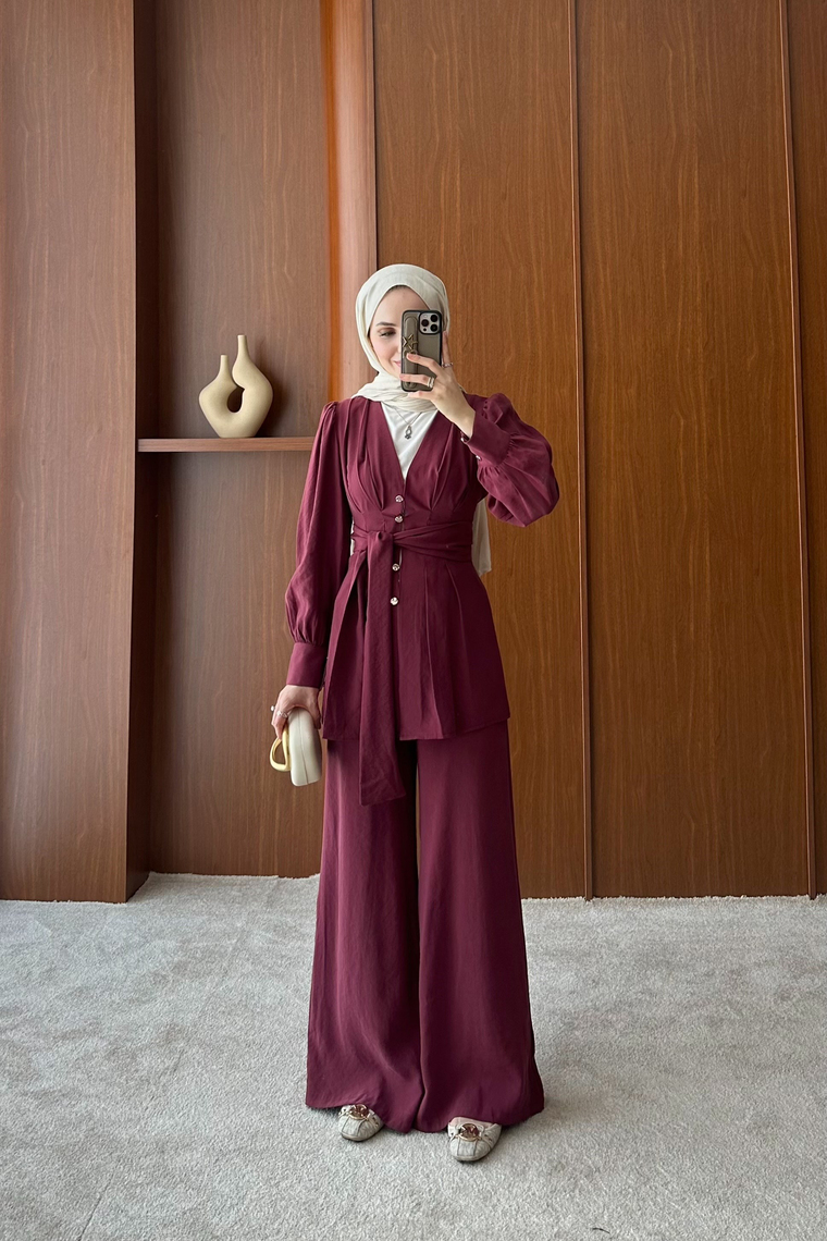 Melina Belden Oturtmalı Takım - BORDO
