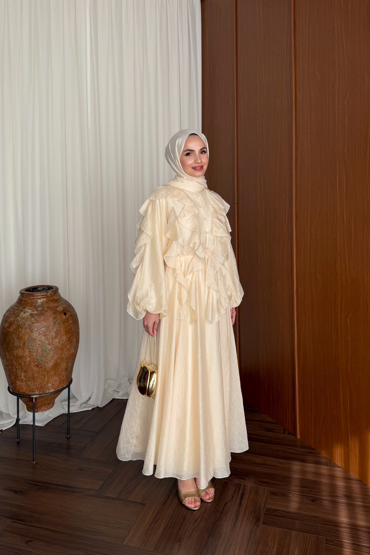Nora Önü Volanlı Elbise - BUTTER YELLOW