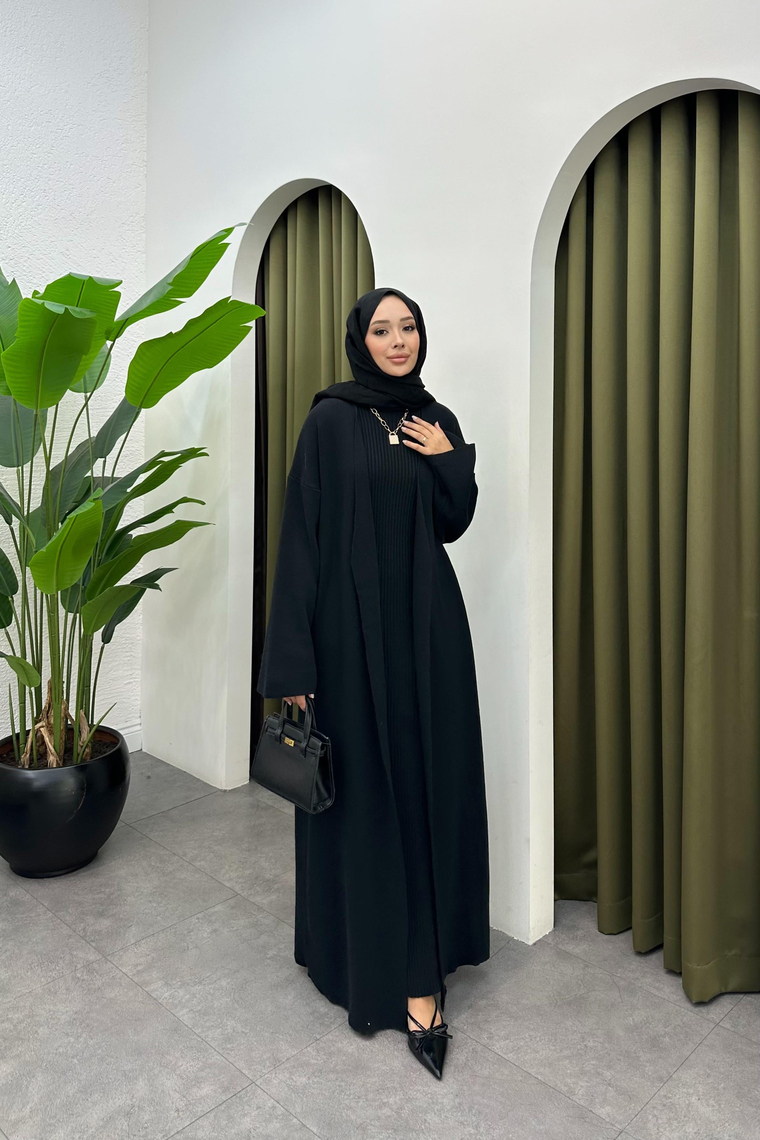 Noraya Hırka Triko Elbise - SİYAH