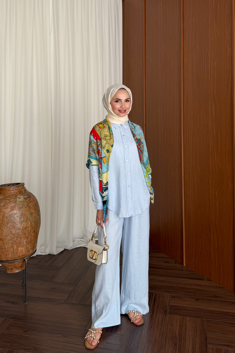 Premium Keten Pantolon Takım - MAVİ