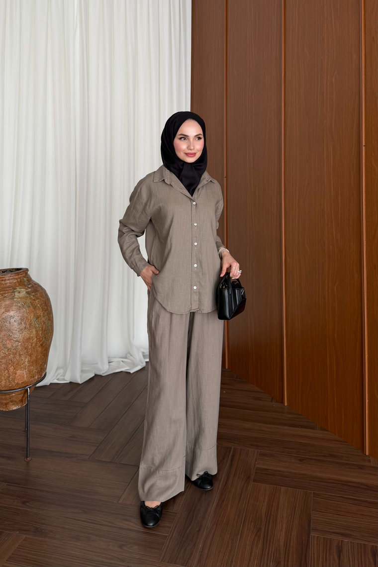 Premium Keten Pantolon Takım - VİZON