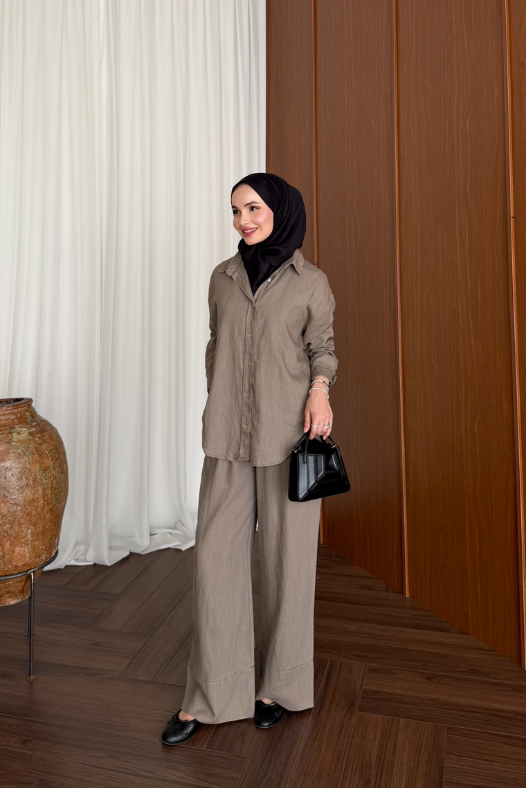 Premium Pantolon Keten Takım - VİZON