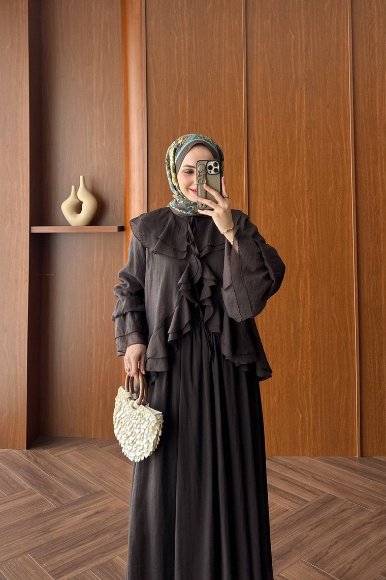 Pure Fırfır Detaylı Etek Takım - KAHVE