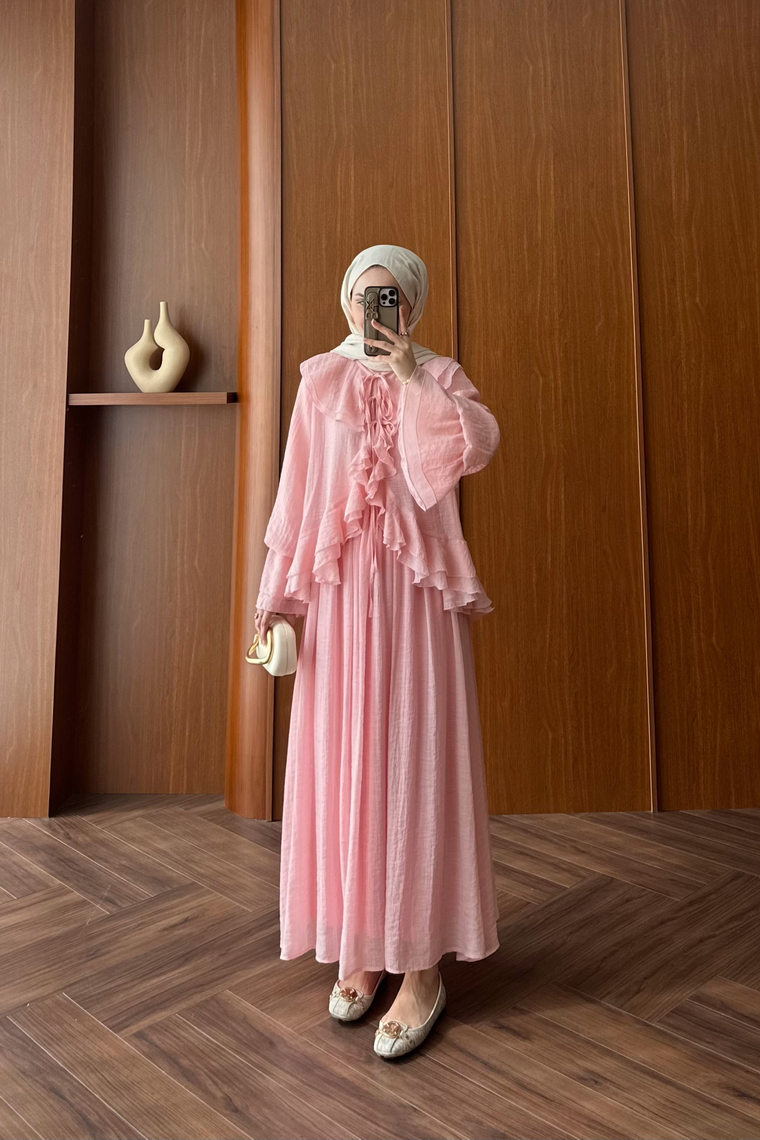 Pure Fırfır Detaylı Etek Takım - PEMBE