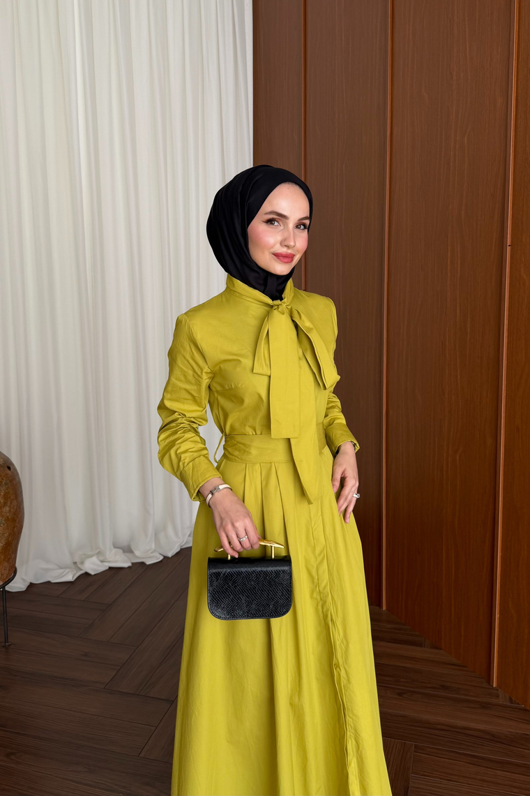 Sarah Premium Elbise - YAĞ YEŞİLİ