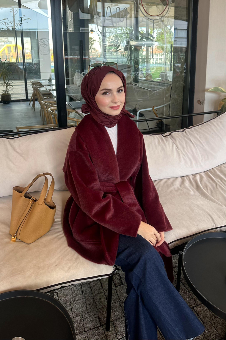Senna GoldFox Kuşaklı Ceket - BORDO