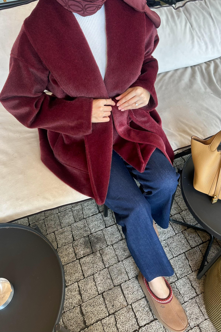 Senna GoldFox Kuşaklı Ceket - BORDO