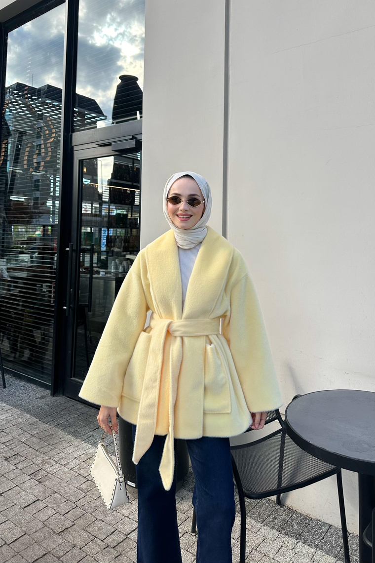 Senna GoldFox Kuşaklı Ceket - SARI