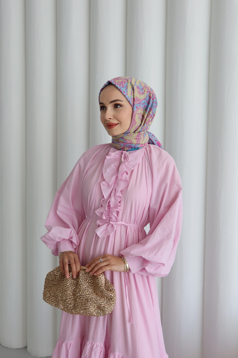 Silva Pamuk Vual Elbise - PEMBE