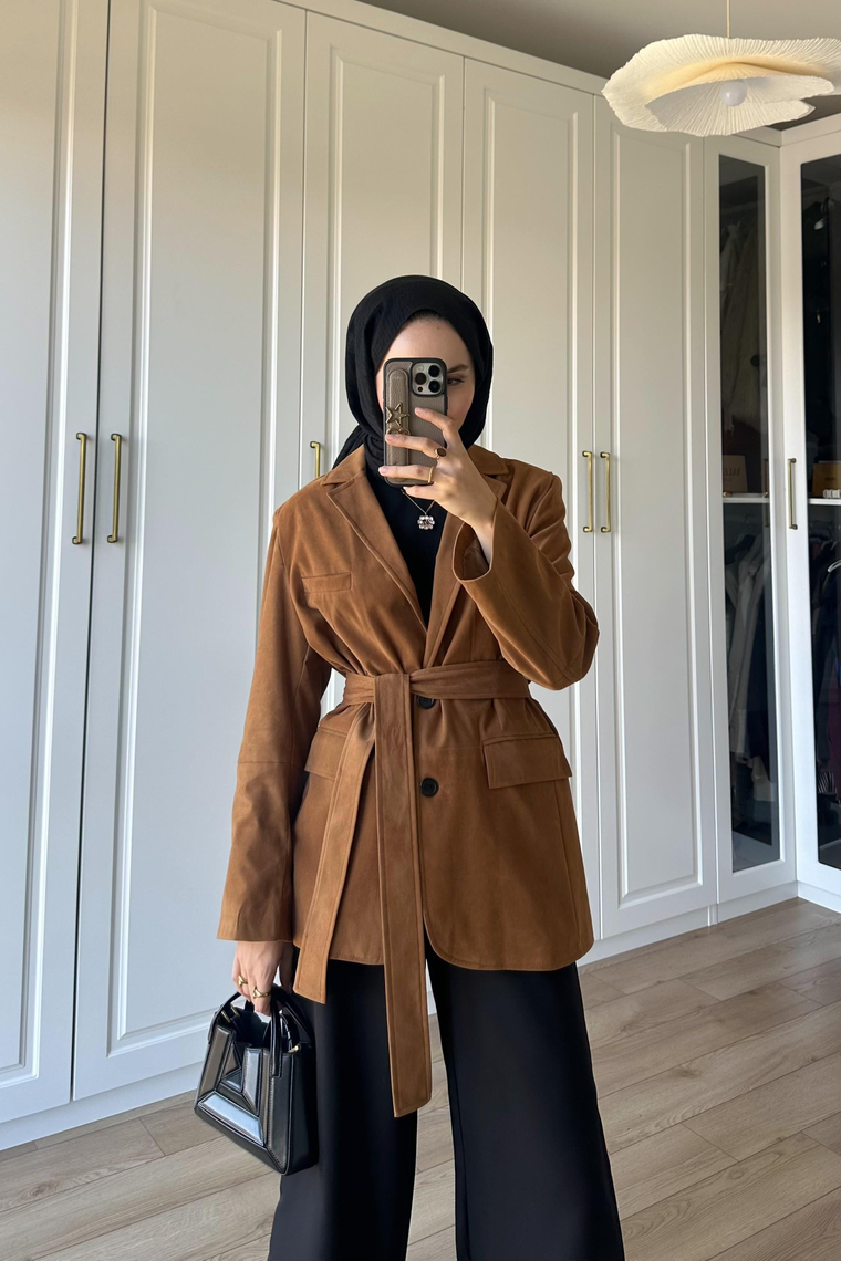 Süet Blazer Ceket - CAMEL
