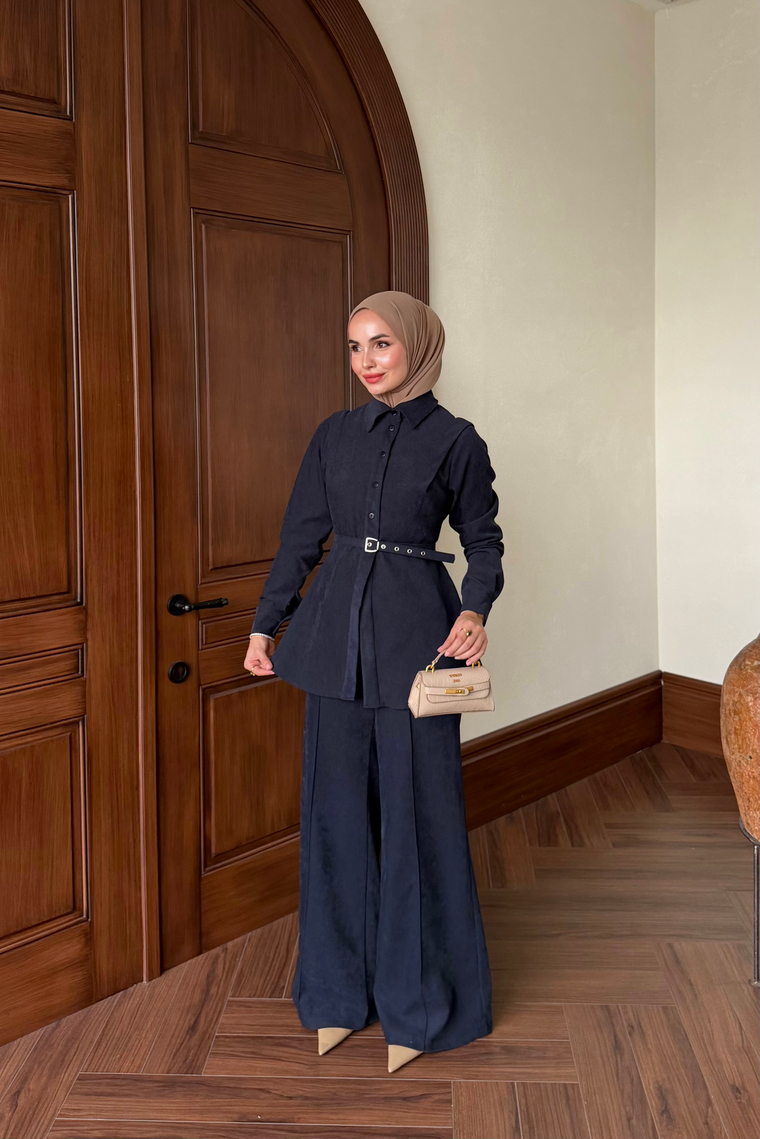 Süet İkili Pantolon Takım - LACİVERT