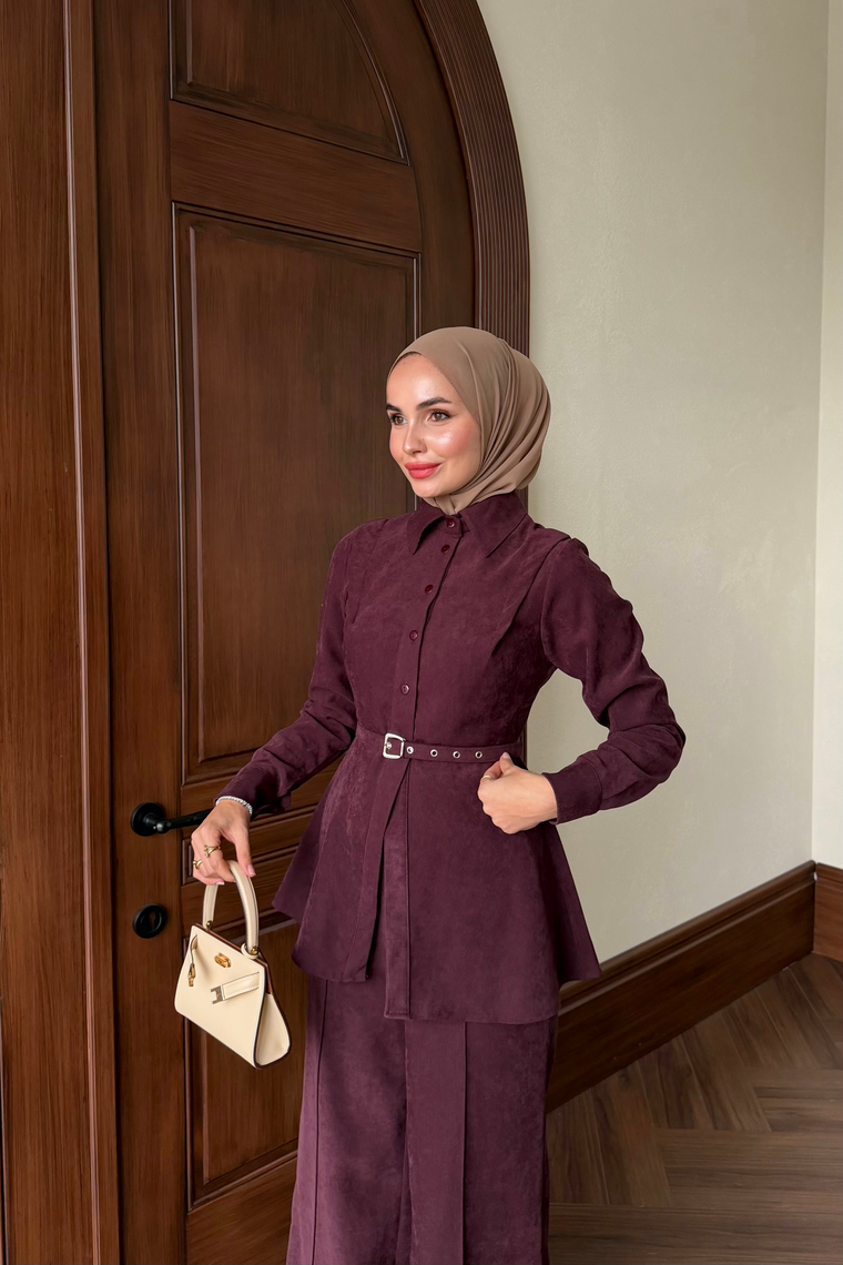 Süet İkili Pantolon Takım - MÜRDÜM