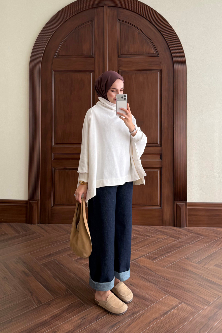 Yarasa Kol Sweat - BEYAZ
