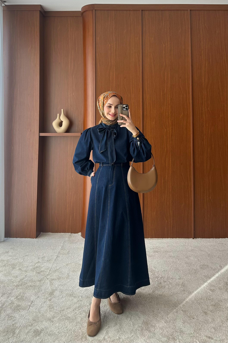 Aliya Denim Etek Takım - KOYU MAVİ