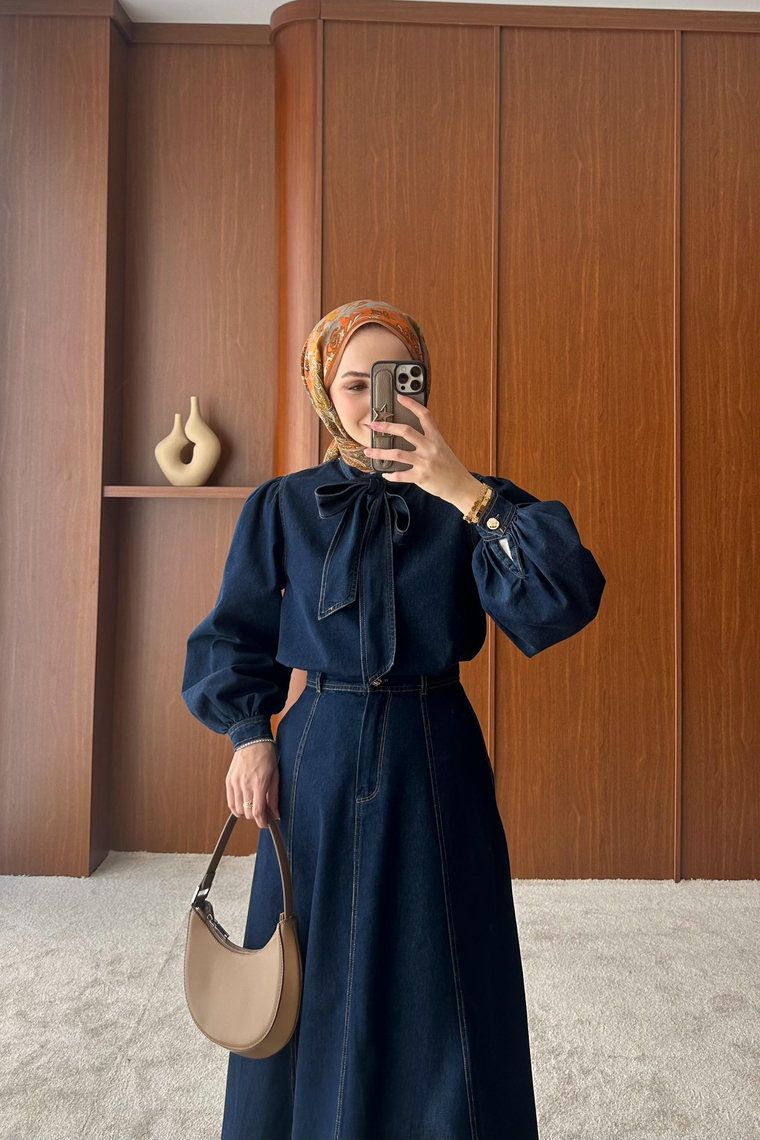 Aliya Denim Etek Takım - KOYU MAVİ