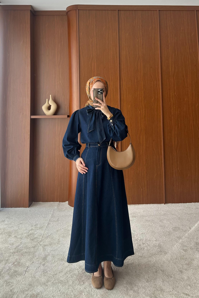 Aliya Denim Etek Takım - KOYU MAVİ