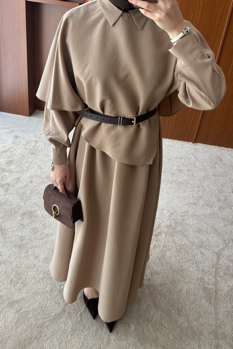Amira Pelerin Detaylı Elbise - BEJ