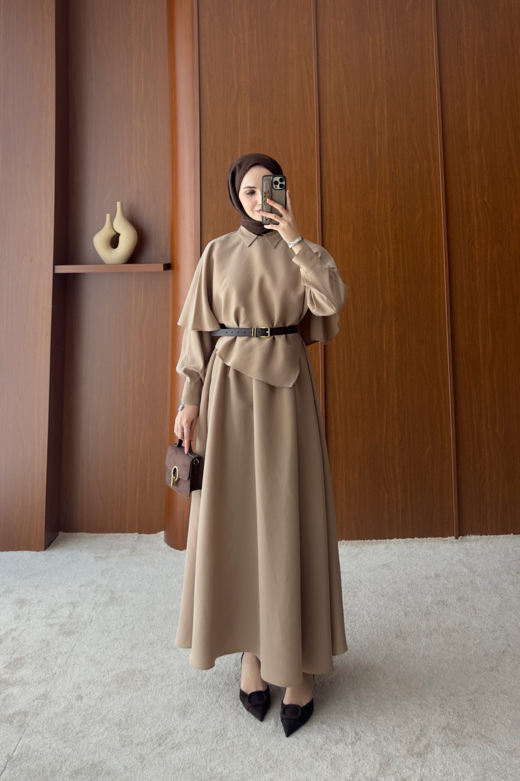Amira Pelerin Detaylı Elbise - BEJ