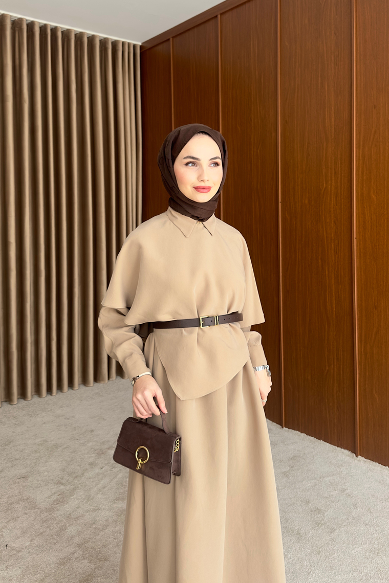 Amira Pelerin Detaylı Elbise - BEJ