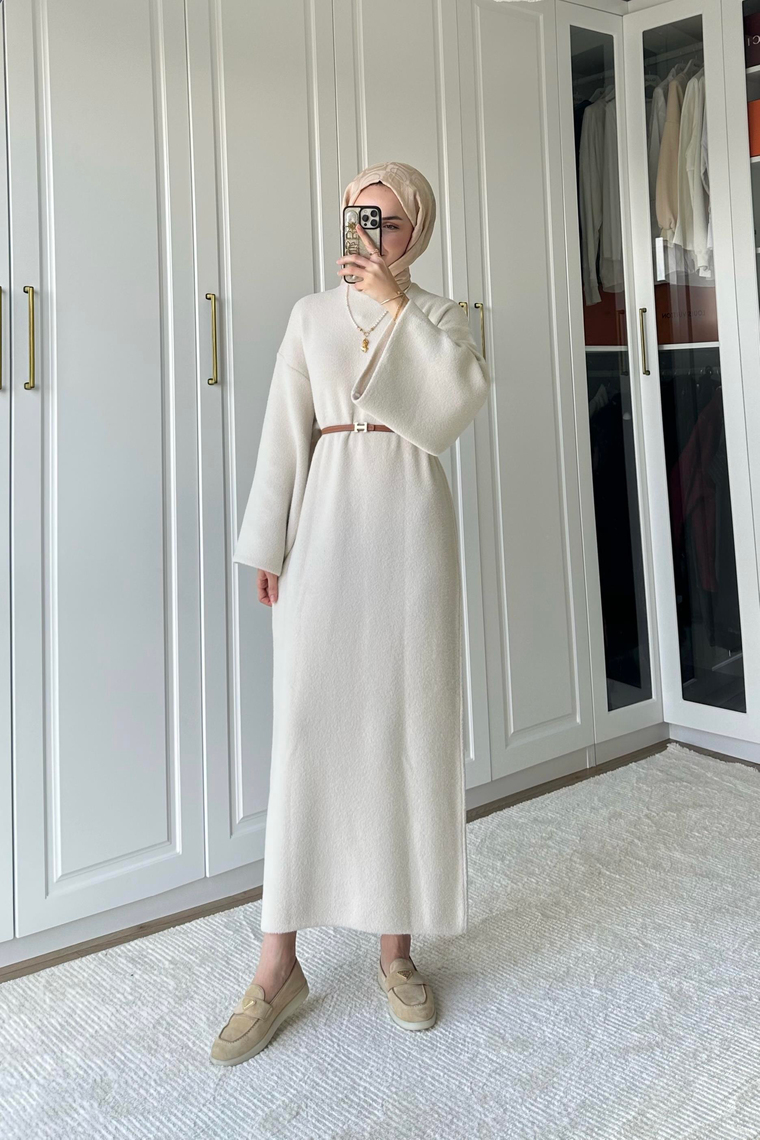 Angora Peluş Elbise - BEJ