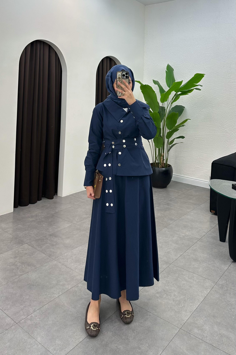 Aniela Çıt Çıt Detay Etekli Takım - LACİVERT