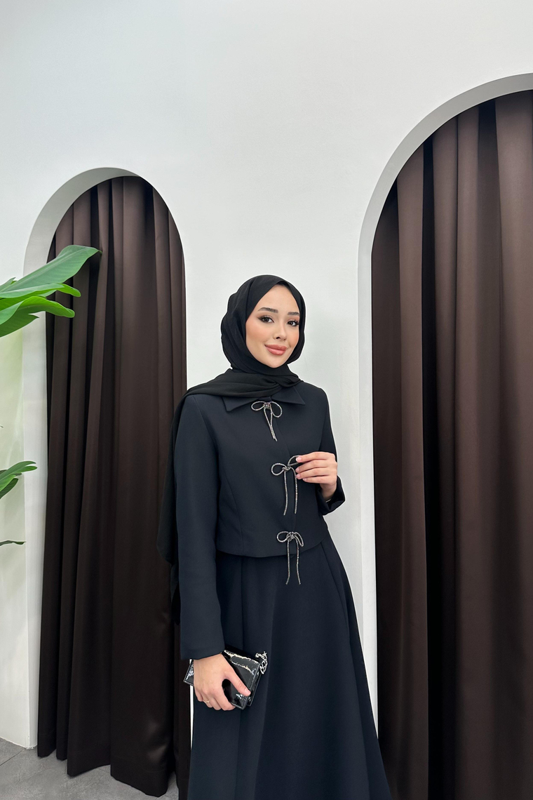 Asali Fiyonk Detay Etek Takım - SİYAH