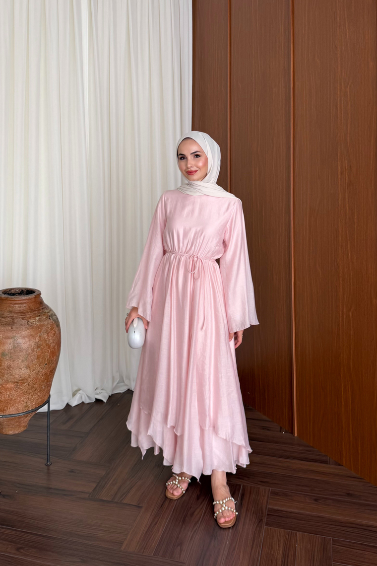 Asimetrik Kesim Elbise - PEMBE