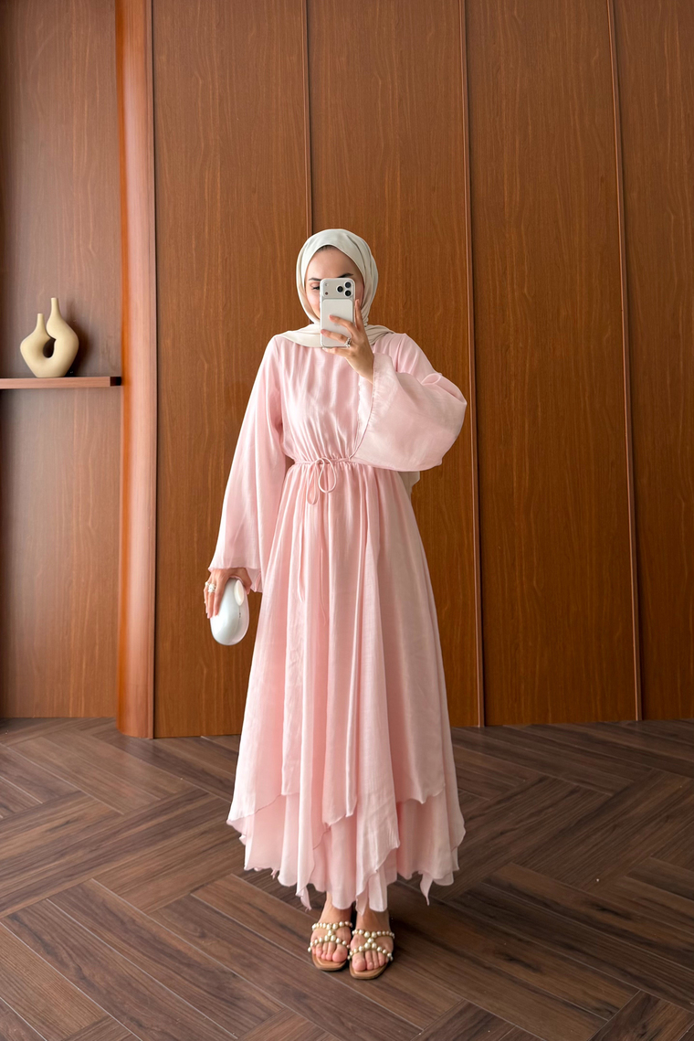 Asimetrik Kesim Elbise - PEMBE