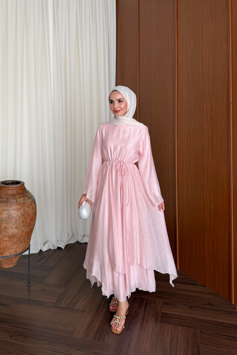 Asimetrik Kesim Elbise - PEMBE